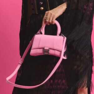NWT Balenciaga Hourglass Top Handle Hand Bag + Shoulder Bag Pink Washed Denim